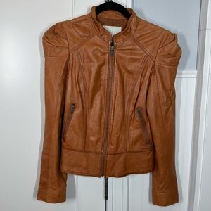 Vintage Hinge Seattle Womens Tan Leather Jacket Small Moto Indie Grunge Rocker